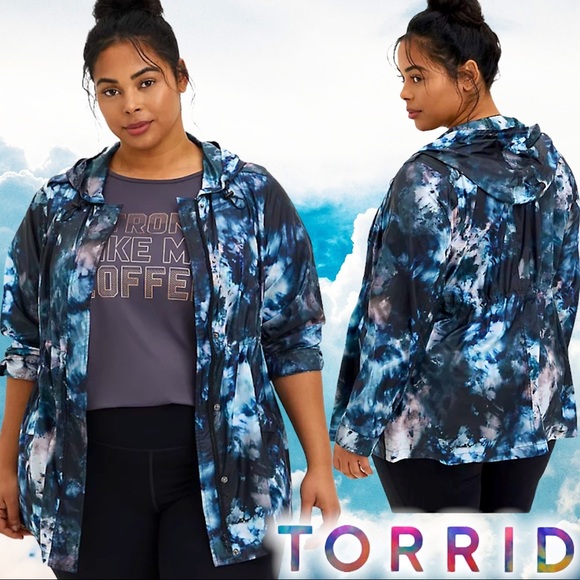 Torrid Blue Black Tie Dye Active Windbreaker Jacket Size 2 - Picture 2 of 16